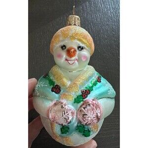 Christopher Radko 1998 “Jolly Wrap Jr.” Glass Snowman Ornament – Retired Vintage